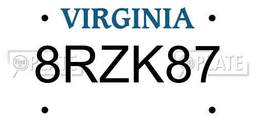 8RZK87 Virginia License Plate