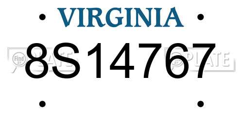8S14767 Virginia License Plate