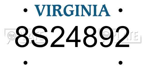 8S24892 Virginia License Plate