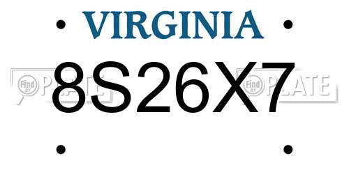 8S26X7 Virginia License Plate