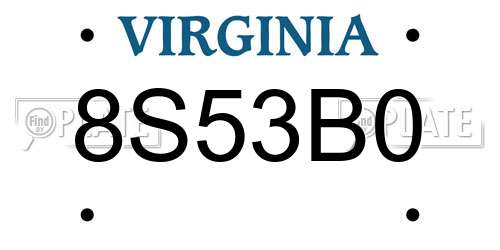 8S53B0 Virginia License Plate