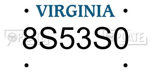 8S53S0 Virginia License Plate