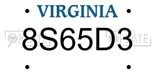 8S65D3 Virginia License Plate