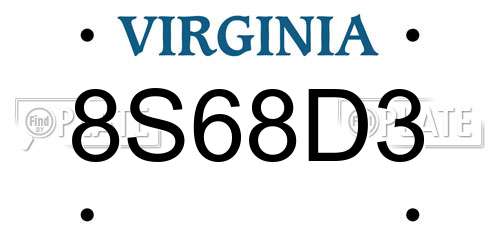8S68D3 Virginia License Plate