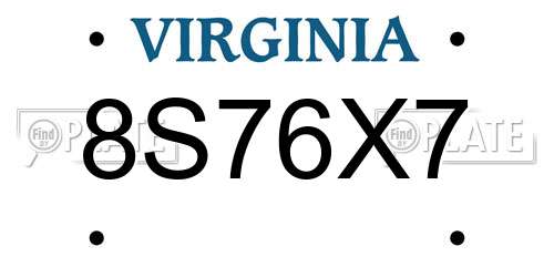 8S76X7 Virginia License Plate