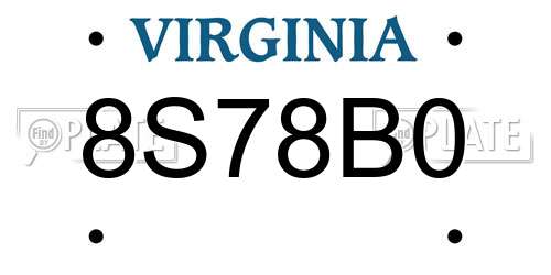 8S78B0 Virginia License Plate