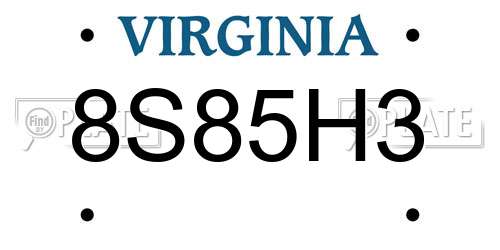 8S85H3 Virginia License Plate