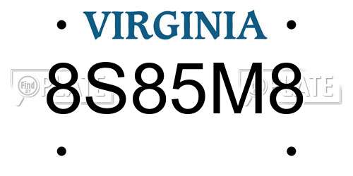 8S85M8 Virginia License Plate