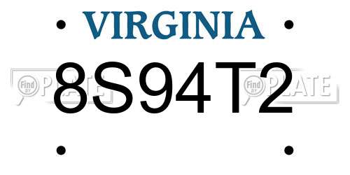 8S94T2 Virginia License Plate