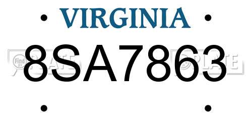 8SA7863 Virginia License Plate
