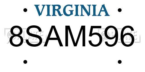 8SAM596 Virginia License Plate