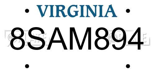 8SAM894 Virginia License Plate