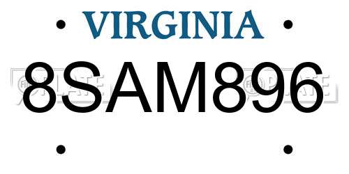 8SAM896 Virginia License Plate