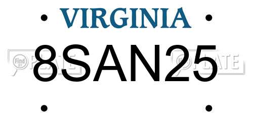 8SAN25 Virginia License Plate