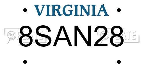 8SAN28 Virginia License Plate