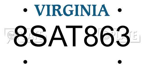 8SAT863 Virginia License Plate