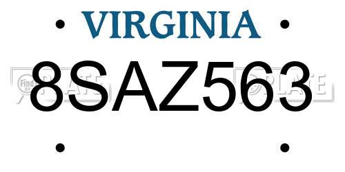 8SAZ563 Virginia License Plate