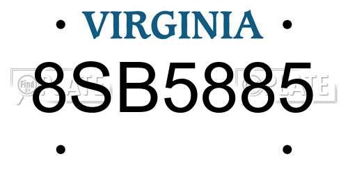 8SB5885 Virginia License Plate