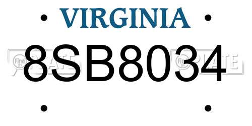 8SB8034 Virginia License Plate