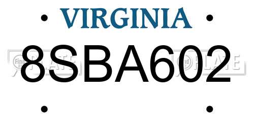 8SBA602 Virginia License Plate