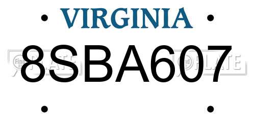 8SBA607 Virginia License Plate