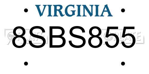 8SBS855 Virginia License Plate