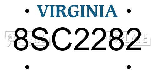 8SC2282 Virginia License Plate
