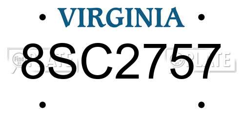 8SC2757 Virginia License Plate