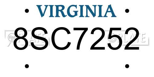 8SC7252 Virginia License Plate