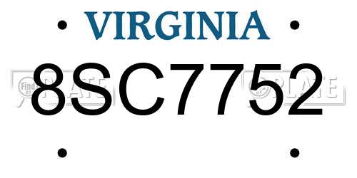 8SC7752 Virginia License Plate