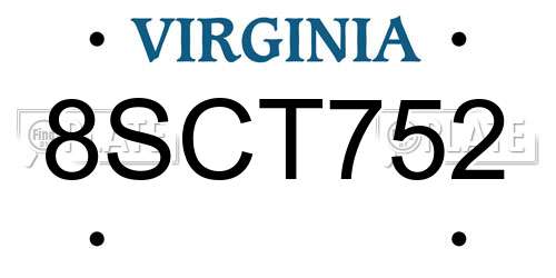 8SCT752 Virginia License Plate