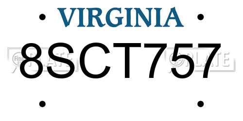 8SCT757 Virginia License Plate