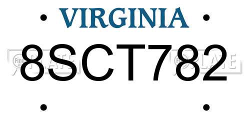 8SCT782 Virginia License Plate