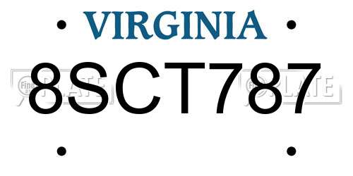 8SCT787 Virginia License Plate