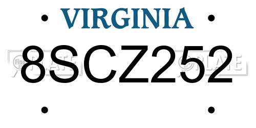 8SCZ252 Virginia License Plate