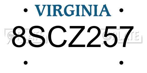 8SCZ257 Virginia License Plate