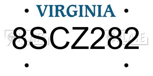 8SCZ282 Virginia License Plate