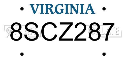 8SCZ287 Virginia License Plate