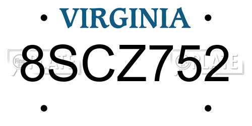 8SCZ752 Virginia License Plate