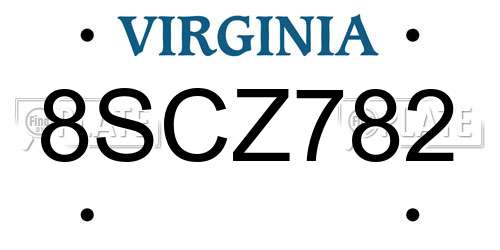 8SCZ782 Virginia License Plate