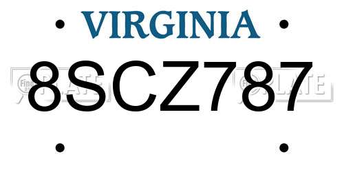 8SCZ787 Virginia License Plate