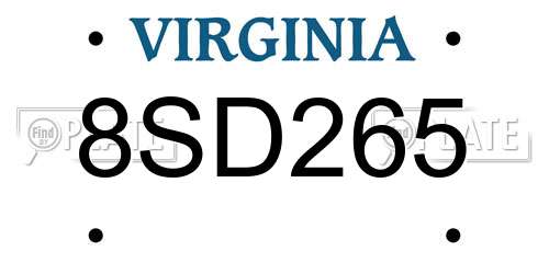 8SD265 Virginia License Plate