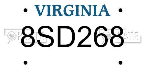 8SD268 Virginia License Plate