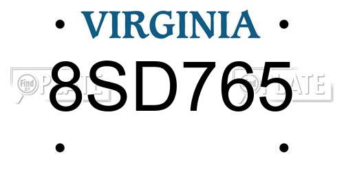 8SD765 Virginia License Plate
