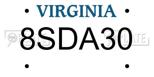 8SDA30 Virginia License Plate