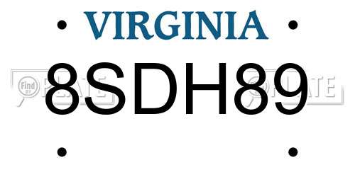8SDH89 Virginia License Plate