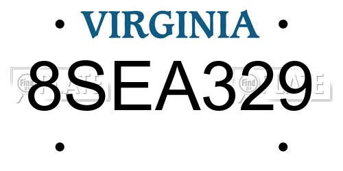 8SEA329 Virginia License Plate