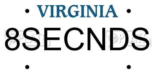 8SECNDS Virginia License Plate