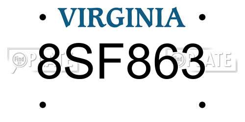 8SF863 Virginia License Plate