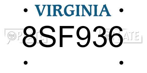 8SF936 Virginia License Plate